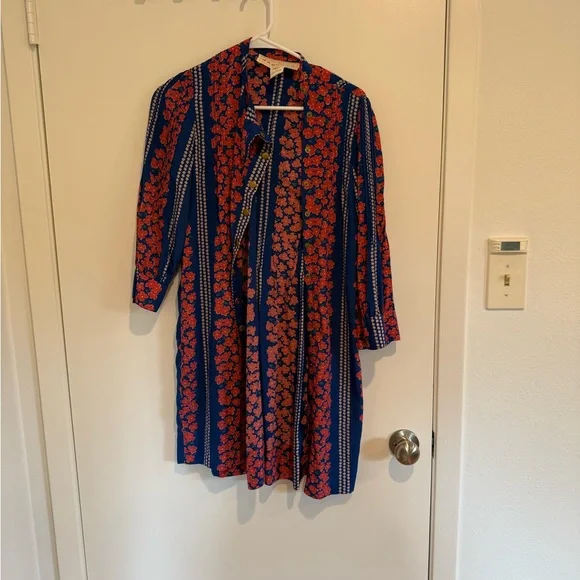 Anthropologie Blue and Red Long Sleeve Dress - Picture 2 of 3